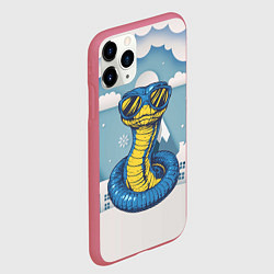 Чехол iPhone 11 Pro матовый Синяя змея в очках, цвет: 3D-малиновый — фото 2