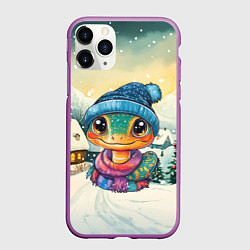 Чехол iPhone 11 Pro матовый Милая змейка на фоне деревни, цвет: 3D-фиолетовый