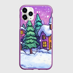Чехол iPhone 11 Pro матовый Новогодний мультяшный двор, цвет: 3D-фиолетовый
