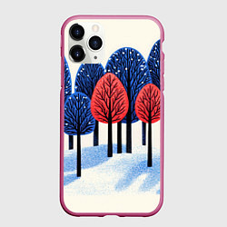 Чехол iPhone 11 Pro матовый Красно-синие елки, цвет: 3D-малиновый