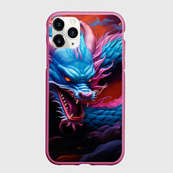 Чехол iPhone 11 Pro матовый Рогатый дракон, цвет: 3D-малиновый