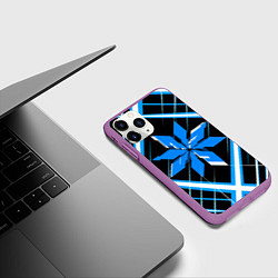 Чехол iPhone 11 Pro матовый Сине-белая звезда и полосы на чёрном фоне, цвет: 3D-фиолетовый — фото 2
