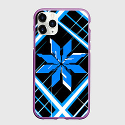 Чехол iPhone 11 Pro матовый Сине-белая звезда и полосы на чёрном фоне, цвет: 3D-фиолетовый