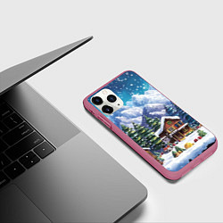 Чехол iPhone 11 Pro матовый Дома в зимнем новогоднем пейзаже, цвет: 3D-малиновый — фото 2
