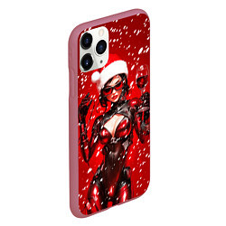 Чехол iPhone 11 Pro матовый Девушка киберпанк в шапке Деда Мороза, цвет: 3D-малиновый — фото 2