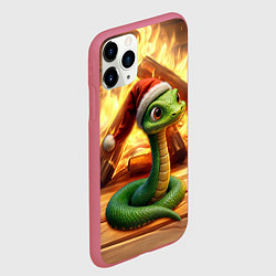 Чехол iPhone 11 Pro матовый Зеленая новогодняя змея 2025 года, цвет: 3D-малиновый — фото 2