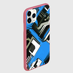 Чехол iPhone 11 Pro матовый Сине-белый техно паттерн на чёрном фоне, цвет: 3D-малиновый — фото 2