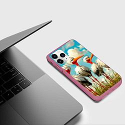 Чехол iPhone 11 Pro матовый Очень странные аисты, цвет: 3D-малиновый — фото 2