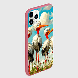 Чехол iPhone 11 Pro матовый Очень странные аисты, цвет: 3D-малиновый — фото 2