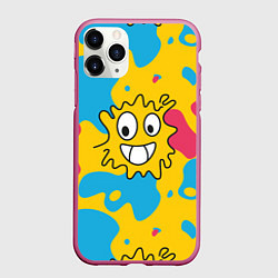 Чехол iPhone 11 Pro матовый Абстрактный узор с забавной желтой кляксой, цвет: 3D-малиновый
