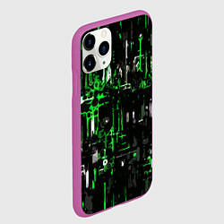 Чехол iPhone 11 Pro матовый Бело-зелёная тревожная абстракция на чёрном фоне, цвет: 3D-фиолетовый — фото 2