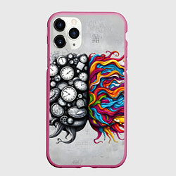 Чехол iPhone 11 Pro матовый Полушария мозга, цвет: 3D-малиновый