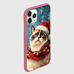 Чехол iPhone 11 Pro матовый Уставший новогодний кот, цвет: 3D-малиновый — фото 2