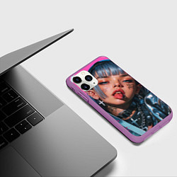 Чехол iPhone 11 Pro матовый Future samurai pink girl, цвет: 3D-фиолетовый — фото 2