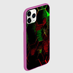 Чехол iPhone 11 Pro матовый Красно-зелёные точки и линии на чёрном фоне, цвет: 3D-фиолетовый — фото 2