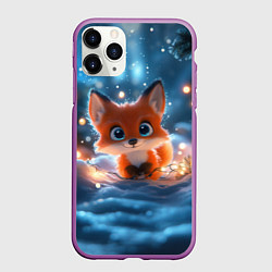 Чехол iPhone 11 Pro матовый Удивленная лисица и огоньки, цвет: 3D-фиолетовый