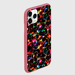Чехол iPhone 11 Pro матовый Новогодние гирлянды, цвет: 3D-малиновый — фото 2