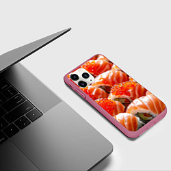 Чехол iPhone 11 Pro матовый Ролл Филадельфия, цвет: 3D-малиновый — фото 2