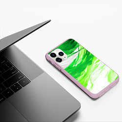 Чехол iPhone 11 Pro матовый Зелёные волны на белом фоне, цвет: 3D-розовый — фото 2