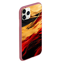 Чехол iPhone 11 Pro матовый Красно-золотые волны на чёрном фоне, цвет: 3D-малиновый — фото 2