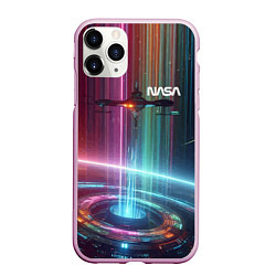 Чехол iPhone 11 Pro матовый Spaceship in the neon cosmos - nasa, цвет: 3D-розовый