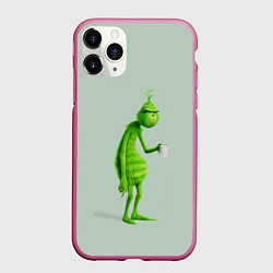 Чехол iPhone 11 Pro матовый Гринч с кружкой, цвет: 3D-малиновый