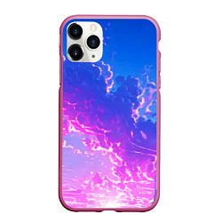 Чехол iPhone 11 Pro матовый Розовые тучи на голубом небе киберпанк, цвет: 3D-малиновый