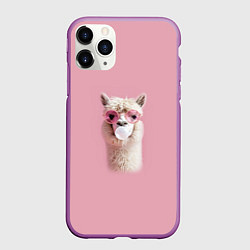 Чехол iPhone 11 Pro матовый Лама альпака в очках с жевательной резинкой, цвет: 3D-фиолетовый