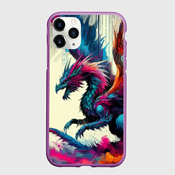 Чехол iPhone 11 Pro матовый Крылатый дракон - акварель, цвет: 3D-фиолетовый