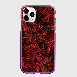 Чехол iPhone 11 Pro матовый Красная трава на чёрном фоне, цвет: 3D-фиолетовый