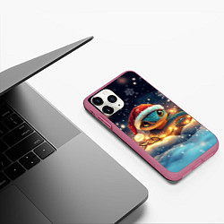 Чехол iPhone 11 Pro матовый Новогодняя змейка в гирляндах, цвет: 3D-малиновый — фото 2