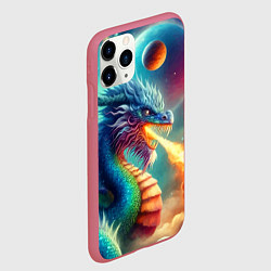 Чехол iPhone 11 Pro матовый Огнедышащий космический дракон - нейроарт фантазия, цвет: 3D-малиновый — фото 2