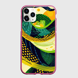 Чехол iPhone 11 Pro матовый Змеиный паттерн, цвет: 3D-малиновый