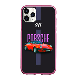 Чехол iPhone 11 Pro матовый Porsche 911 cпортивный немецкий автомобиль, цвет: 3D-малиновый