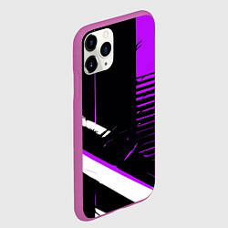 Чехол iPhone 11 Pro матовый Полосы на чёрном фоне фиолетово-белые, цвет: 3D-фиолетовый — фото 2