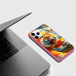 Чехол iPhone 11 Pro матовый Сказочный облачный тигр - нейроарт фантазия, цвет: 3D-малиновый — фото 2