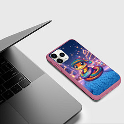 Чехол iPhone 11 Pro матовый Синяя новогодняя змейка 2025, цвет: 3D-малиновый — фото 2