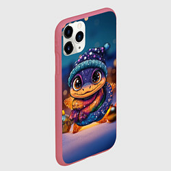 Чехол iPhone 11 Pro матовый Синяя новогодняя змейка, цвет: 3D-малиновый — фото 2