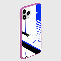 Чехол iPhone 11 Pro матовый Чрно-синие полосы на белом фоне, цвет: 3D-фиолетовый — фото 2