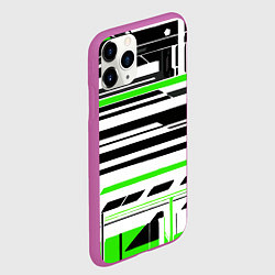 Чехол iPhone 11 Pro матовый Зелёно-белые технологические линии на чёрном фоне, цвет: 3D-фиолетовый — фото 2