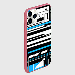 Чехол iPhone 11 Pro матовый Сине-белые технологические линии на чёрном фоне, цвет: 3D-малиновый — фото 2