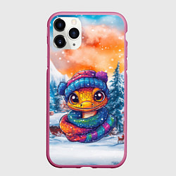Чехол iPhone 11 Pro матовый Желтая новогодняя змейка 2025, цвет: 3D-малиновый