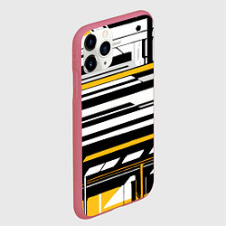 Чехол iPhone 11 Pro матовый Жёлто-белые технологические линии на чёрном фоне, цвет: 3D-малиновый — фото 2