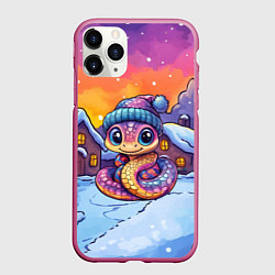 Чехол iPhone 11 Pro матовый Фиолетовая новогодняя змейка символ 2025, цвет: 3D-малиновый