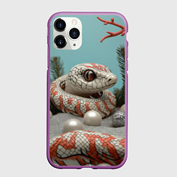 Чехол iPhone 11 Pro матовый Бежевая новогодняя змея, цвет: 3D-фиолетовый