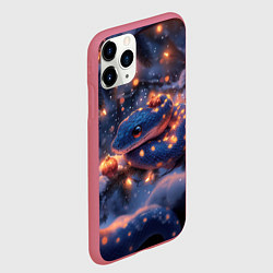 Чехол iPhone 11 Pro матовый Синяя змея в огоньках, цвет: 3D-малиновый — фото 2