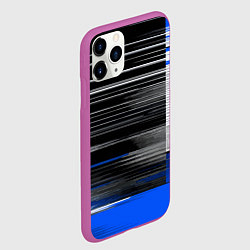 Чехол iPhone 11 Pro матовый Белые вертикальные полосы на чёрно-синем фоне, цвет: 3D-фиолетовый — фото 2