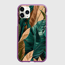 Чехол iPhone 11 Pro матовый Крупные листья в тропиках, цвет: 3D-фиолетовый