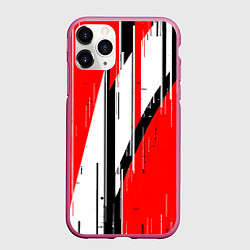 Чехол iPhone 11 Pro матовый Чёрно-белые вертикальные полосы на красном фоне, цвет: 3D-малиновый