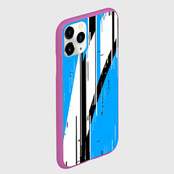 Чехол iPhone 11 Pro матовый Чёрно-белые вертикальные полосы на синем фоне, цвет: 3D-фиолетовый — фото 2